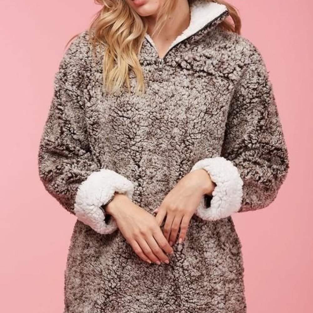 Fantastic Fawn Sherpa Pullover Quarter Zip S Brown